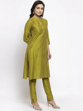 Women Green Self-Striped Kurta with Trousers ( JOKS 1310 Green )-JOKS-1310